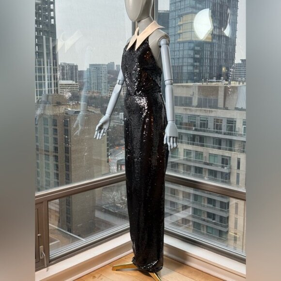 🆕 BRONX & BANCO 🧿 NWOT Wednesday Black Sequin Halterneck Maxi Gown Sz L US 8 - Picture 7 of 14
